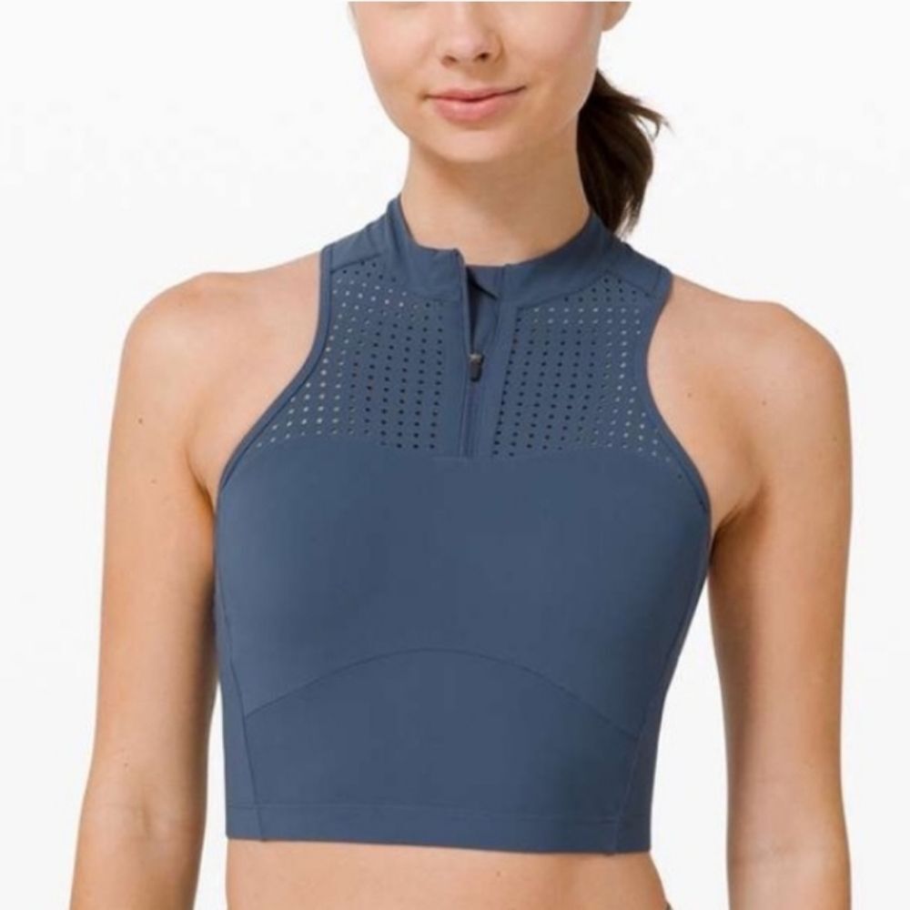 Lululemon Unleash Strength Bra Cropped Tank Iron Blue Grey Size 8 W2BXTS